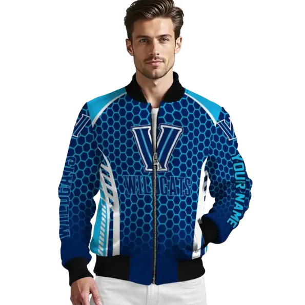 personalized villanova wildcats hexagon grid navy bomber jacket high quality
