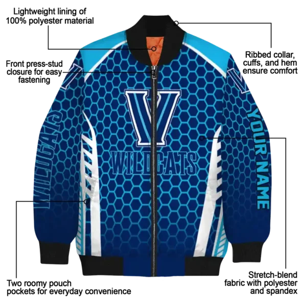 personalized villanova wildcats hexagon grid navy bomber jacket new arrival