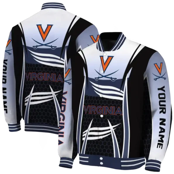 personalized virginia cavaliers mesh effect blue black varsity jacket fashion forward.webp