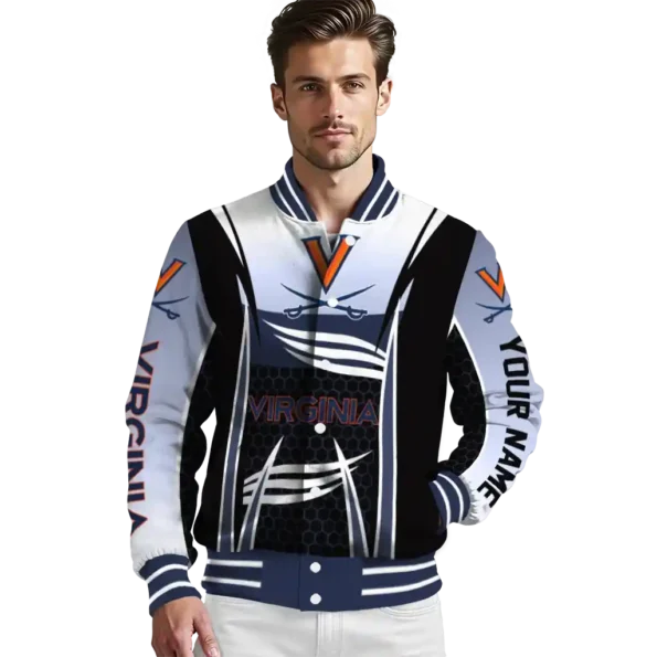 personalized virginia cavaliers mesh effect blue black varsity jacket high quality.webp
