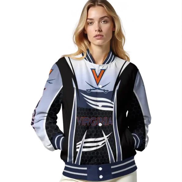 personalized virginia cavaliers mesh effect blue black varsity jacket latest model.webp
