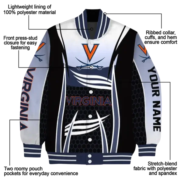 personalized virginia cavaliers mesh effect blue black varsity jacket new arrival.webp