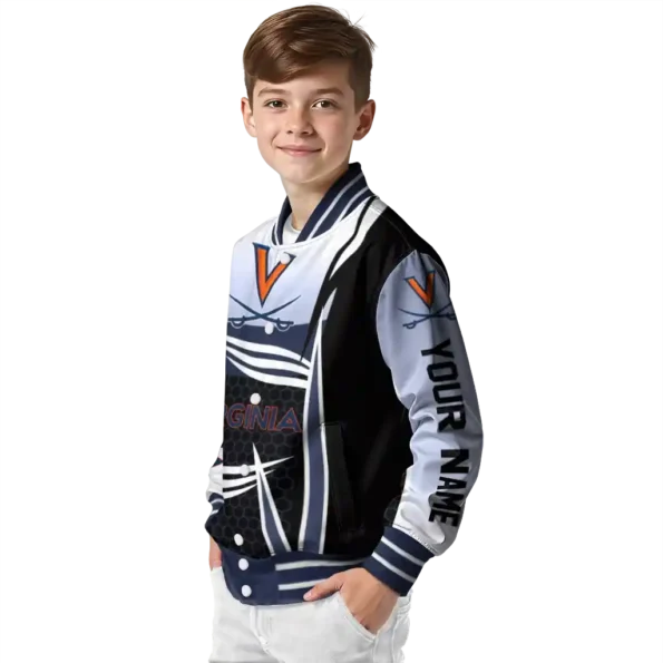 personalized virginia cavaliers mesh effect blue black varsity jacket trendy.webp