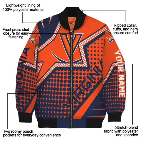 personalized virginia cavaliers star burst blue bomber jacket new arrival