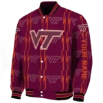 personalized virginia tech hokies bolt stripe maroon varsity jacket best selling.webp