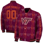 personalized virginia tech hokies bolt stripe maroon varsity jacket best selling.webp