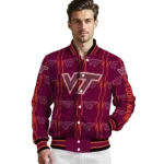 personalized virginia tech hokies bolt stripe maroon varsity jacket best selling.webp