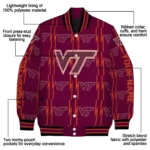 personalized virginia tech hokies bolt stripe maroon varsity jacket best selling.webp