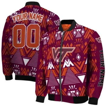 personalized virginia tech hokies pyramid shapes maroon bomber jacket fashion forward