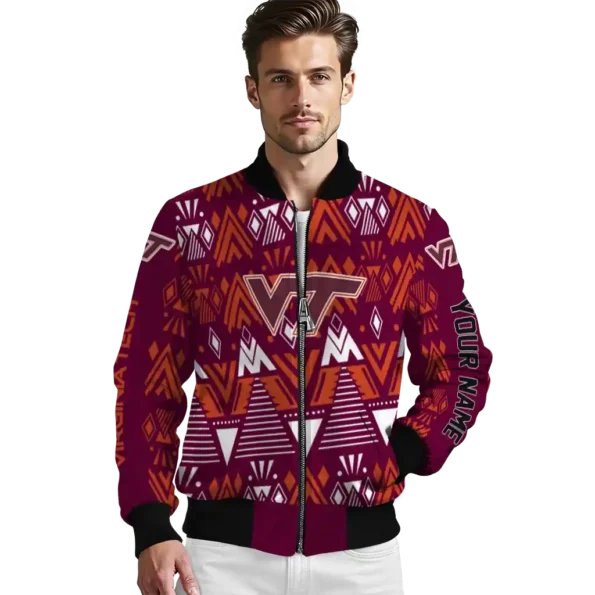 personalized virginia tech hokies pyramid shapes maroon bomber jacket high quality
