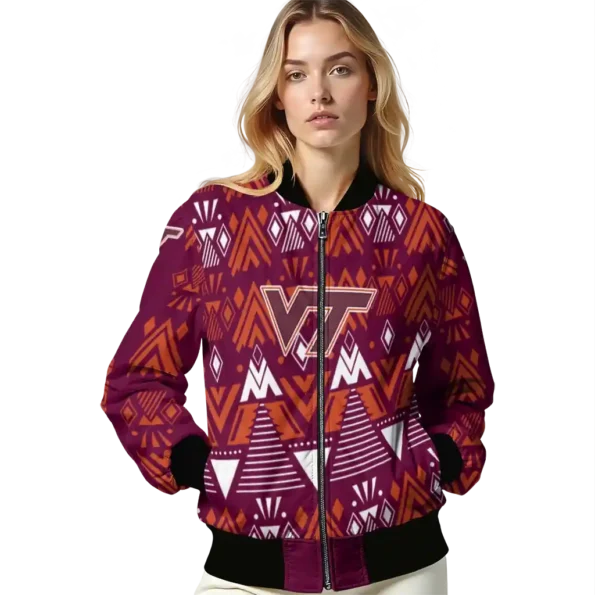 personalized virginia tech hokies pyramid shapes maroon bomber jacket latest model