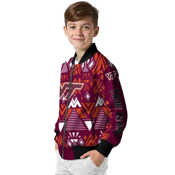 personalized virginia tech hokies pyramid shapes maroon bomber jacket trendy