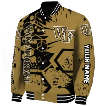 personalized wake forest demon deacons hexagon cluster gold black varsity jacket best selling.webp