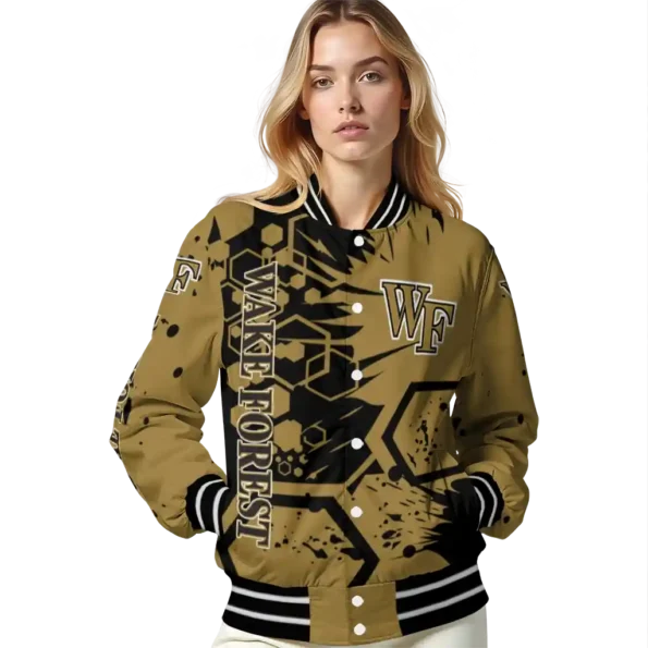 personalized wake forest demon deacons hexagon cluster gold black varsity jacket latest model.webp