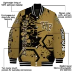 personalized wake forest demon deacons hexagon cluster gold black varsity jacket best selling.webp