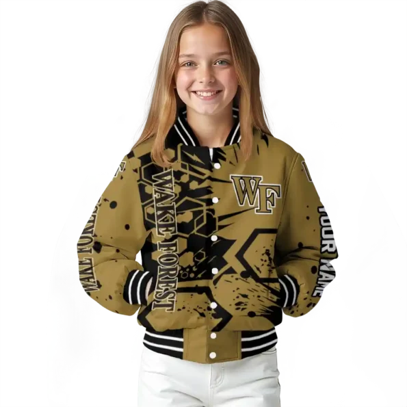 personalized wake forest demon deacons hexagon cluster gold black varsity jacket top rated.webp