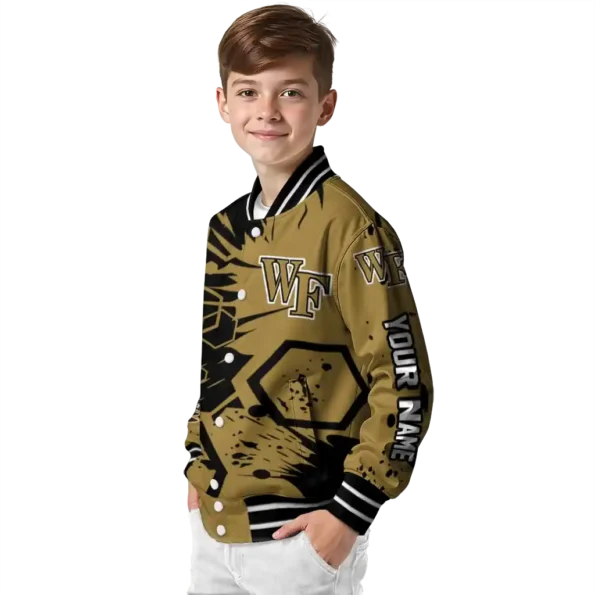 personalized wake forest demon deacons hexagon cluster gold black varsity jacket trendy.webp