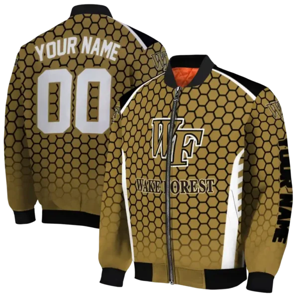 personalized wake forest demon deacons hexagon grid gold bomber jacket fashion forward