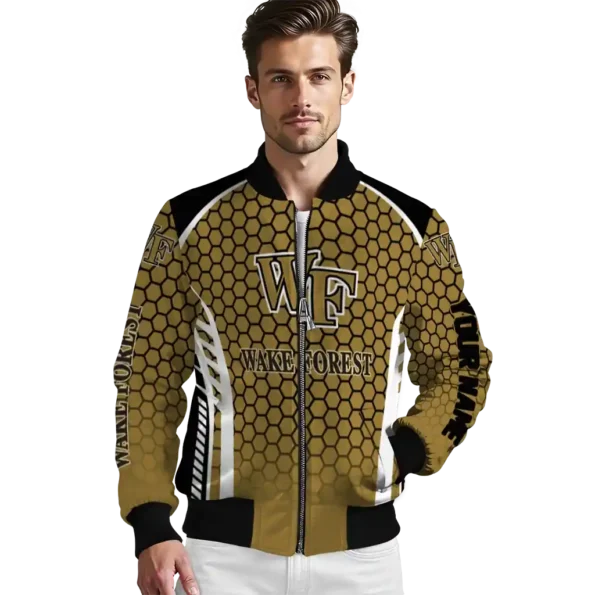 personalized wake forest demon deacons hexagon grid gold bomber jacket high quality