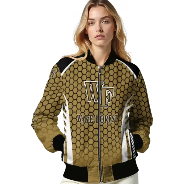 personalized wake forest demon deacons hexagon grid gold bomber jacket latest model