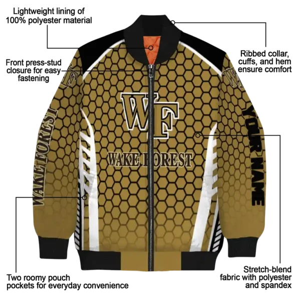 personalized wake forest demon deacons hexagon grid gold bomber jacket new arrival