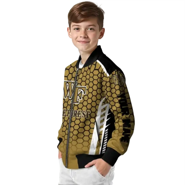 personalized wake forest demon deacons hexagon grid gold bomber jacket trendy