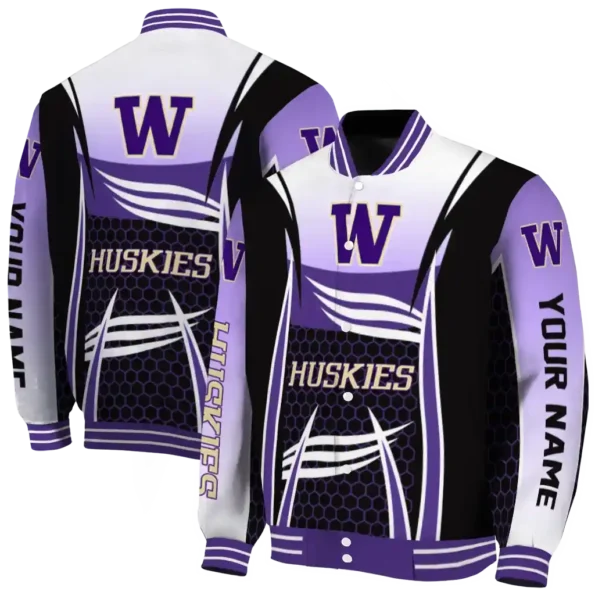 personalized washington huskies mesh effect purple black varsity jacket fashion forward.webp