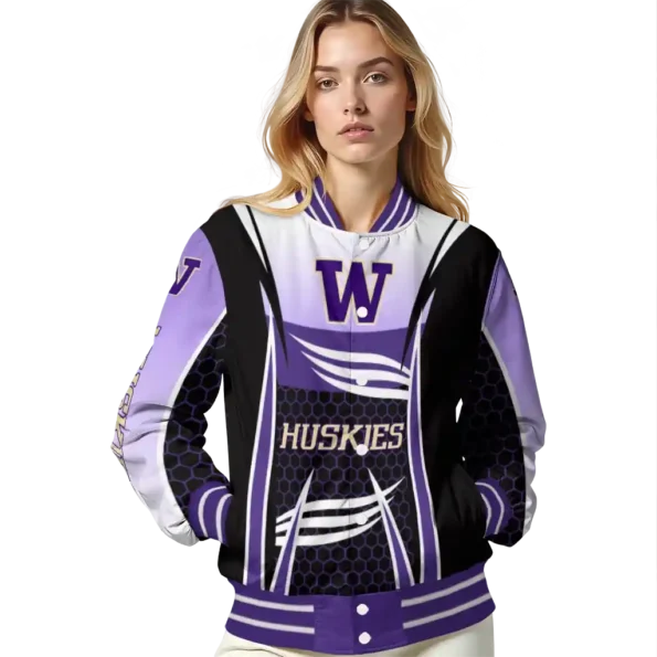 personalized washington huskies mesh effect purple black varsity jacket latest model.webp