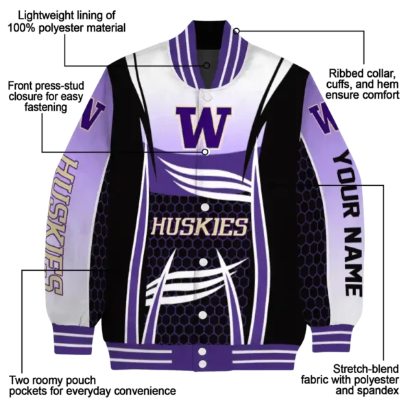 personalized washington huskies mesh effect purple black varsity jacket new arrival.webp