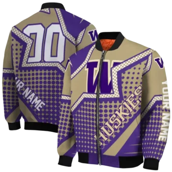personalized washington huskies star burst purple bomber jacket fashion forward