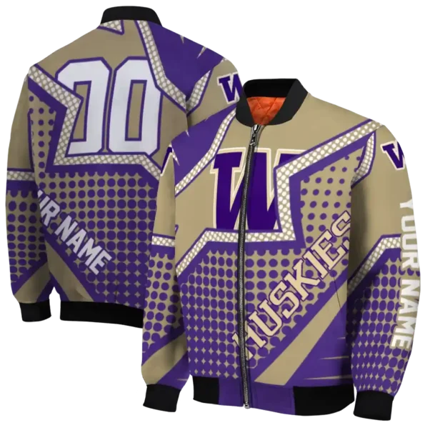 personalized washington huskies star burst purple bomber jacket fashion forward