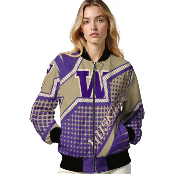 personalized washington huskies star burst purple bomber jacket latest model