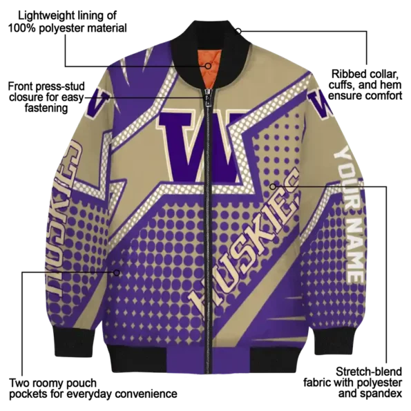 personalized washington huskies star burst purple bomber jacket new arrival
