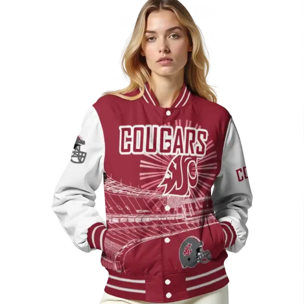 personalized washington state cougars ferris arena crimson white varsity jacket latest model.webp