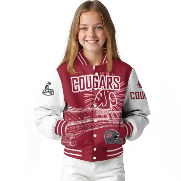 personalized washington state cougars ferris arena crimson white varsity jacket top rated.webp