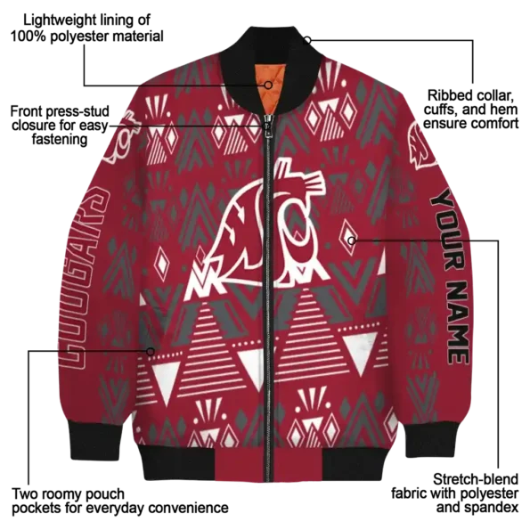 personalized washington state cougars pyramid shapes crimson bomber jacket new arrival