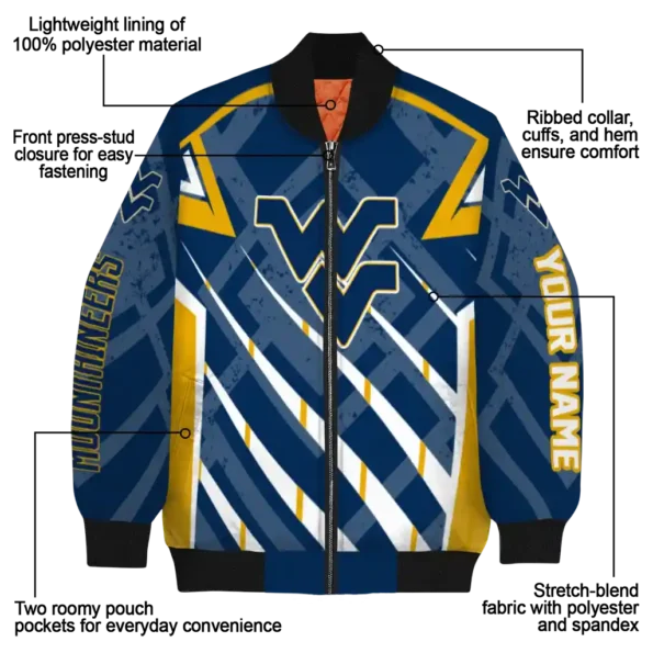 personalized west virginia mountaineers chevron angles blue bomber jacket new arrival