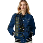 personalized west virginia mountaineers hexagon cluster blue black varsity jacket best selling.webp
