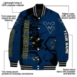 personalized west virginia mountaineers hexagon cluster blue black varsity jacket best selling.webp