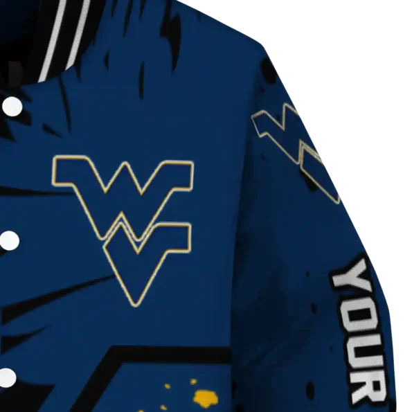 personalized west virginia mountaineers hexagon cluster blue black varsity jacket premium grade.webp