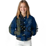 personalized west virginia mountaineers hexagon cluster blue black varsity jacket best selling.webp