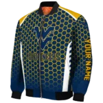 personalized west virginia mountaineers hexagon grid blue bomber jacket best selling