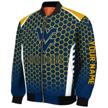personalized west virginia mountaineers hexagon grid blue bomber jacket best selling