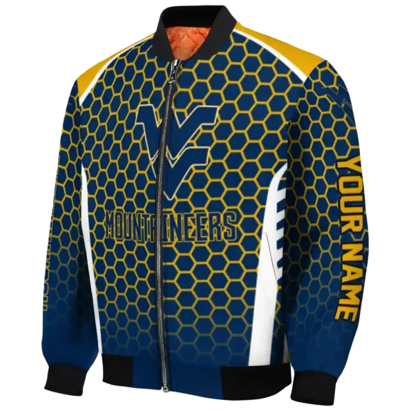 personalized west virginia mountaineers hexagon grid blue bomber jacket best selling