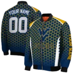 personalized west virginia mountaineers hexagon grid blue bomber jacket best selling