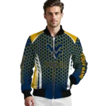 personalized west virginia mountaineers hexagon grid blue bomber jacket best selling