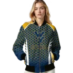 personalized west virginia mountaineers hexagon grid blue bomber jacket best selling