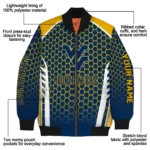 personalized west virginia mountaineers hexagon grid blue bomber jacket best selling