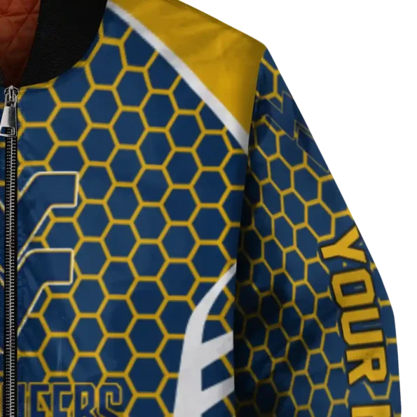 personalized west virginia mountaineers hexagon grid blue bomber jacket premium grade