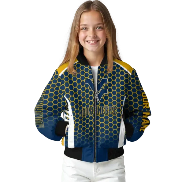 personalized west virginia mountaineers hexagon grid blue bomber jacket top rated